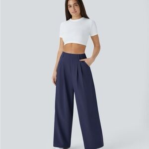 Halara Navy blue high-waisted pleated trousers